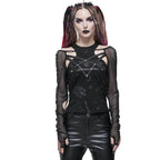 Pentagram Net Sleeve Shoulder Cutout Top