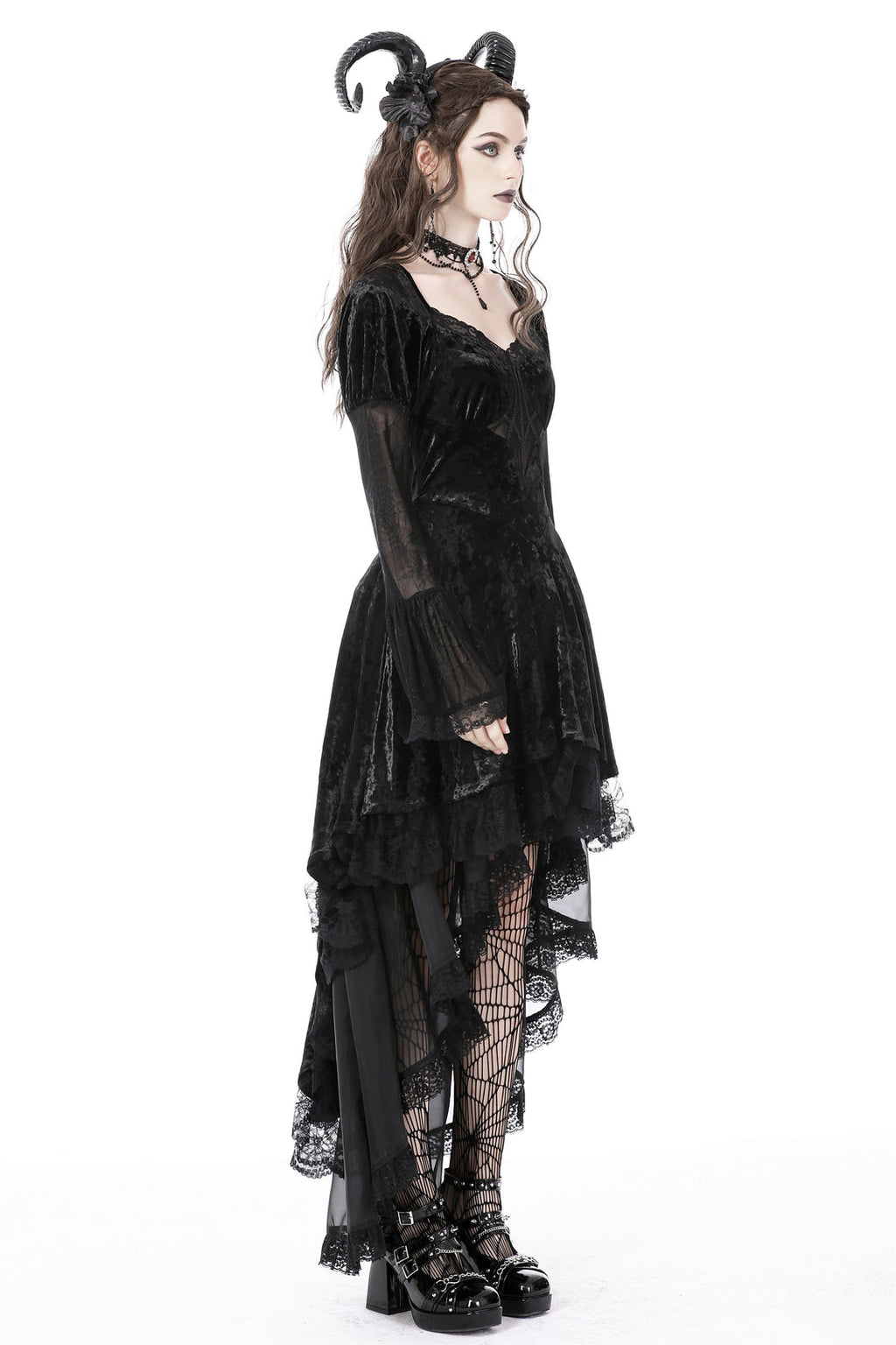Spider Queen Hi-Lo Velvet Ruffle Dress