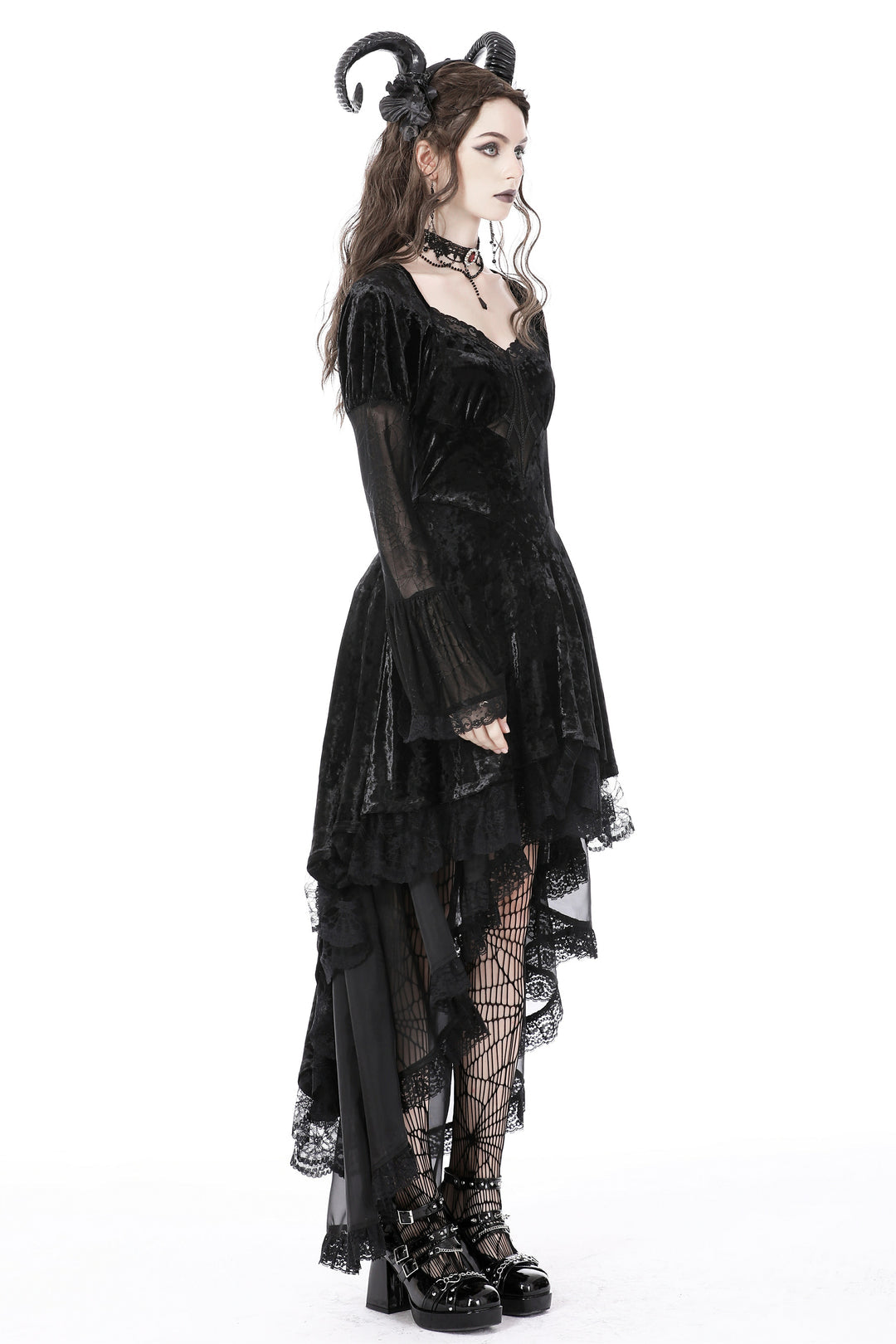 Spider Queen Hi-Lo Velvet Ruffle Dress