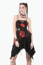 Black & Red Tie Dye Net Layered Dress