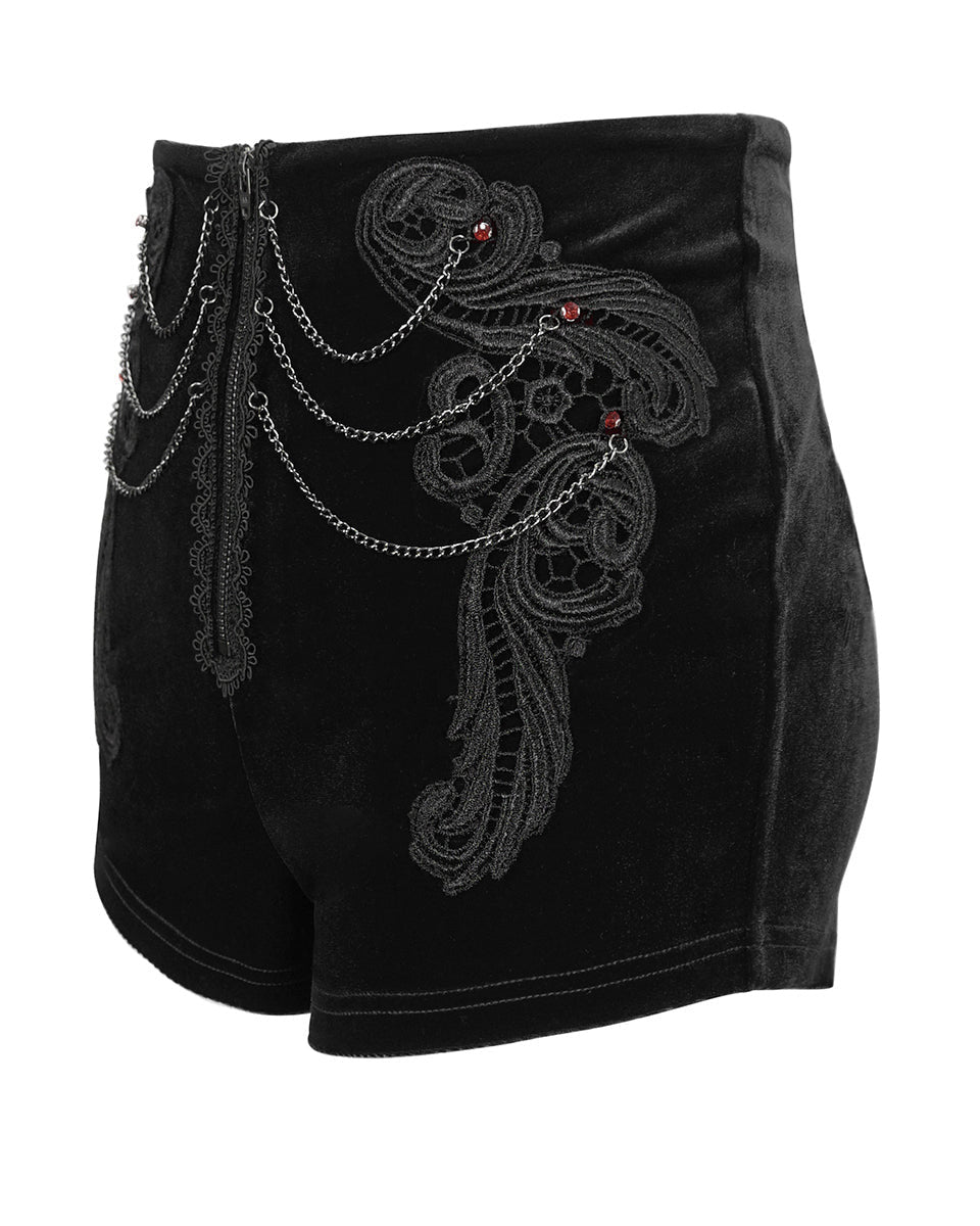 Black Velvet Zip Chain Hot Pants