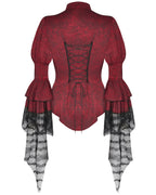 Red Ruffle Neck Trail Sleeve Blouse