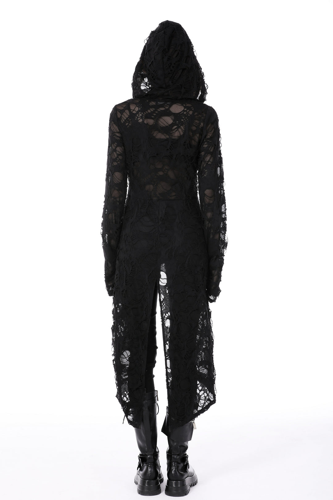 Ripped Hooded Half Zip Long Jacket