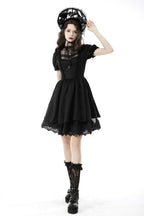 Vintage Netted Neck Puff Sleeve Dress