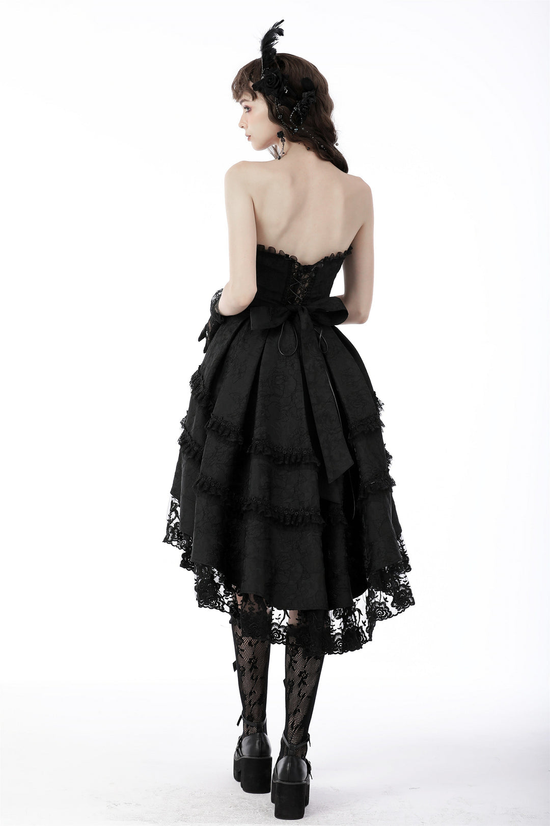 Pleated Frill Big Bow Prom Dress