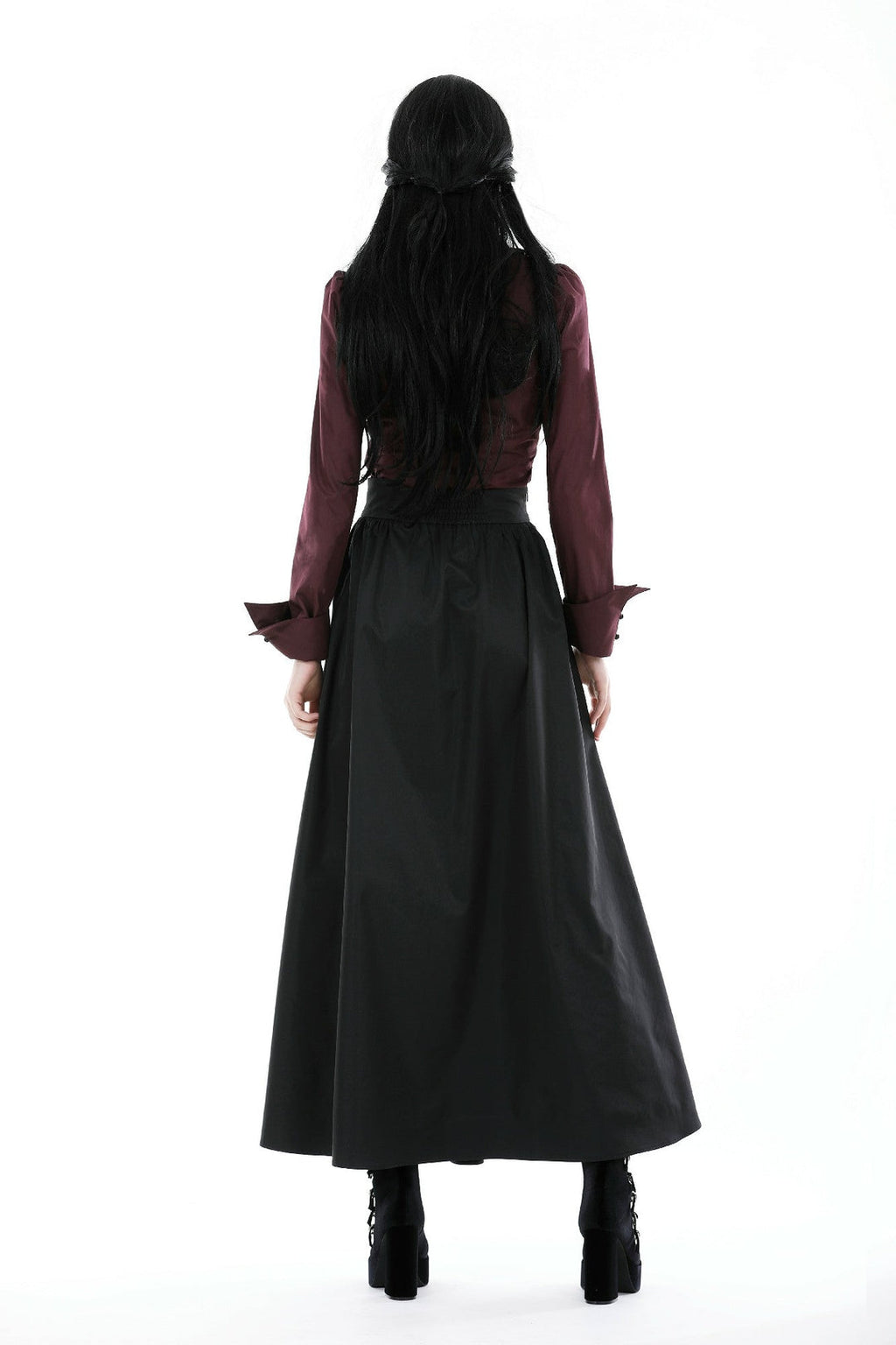 Wine Ruffle Long Sleeve Shirt