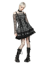 Grey Plaid Lace Up Mini Dress