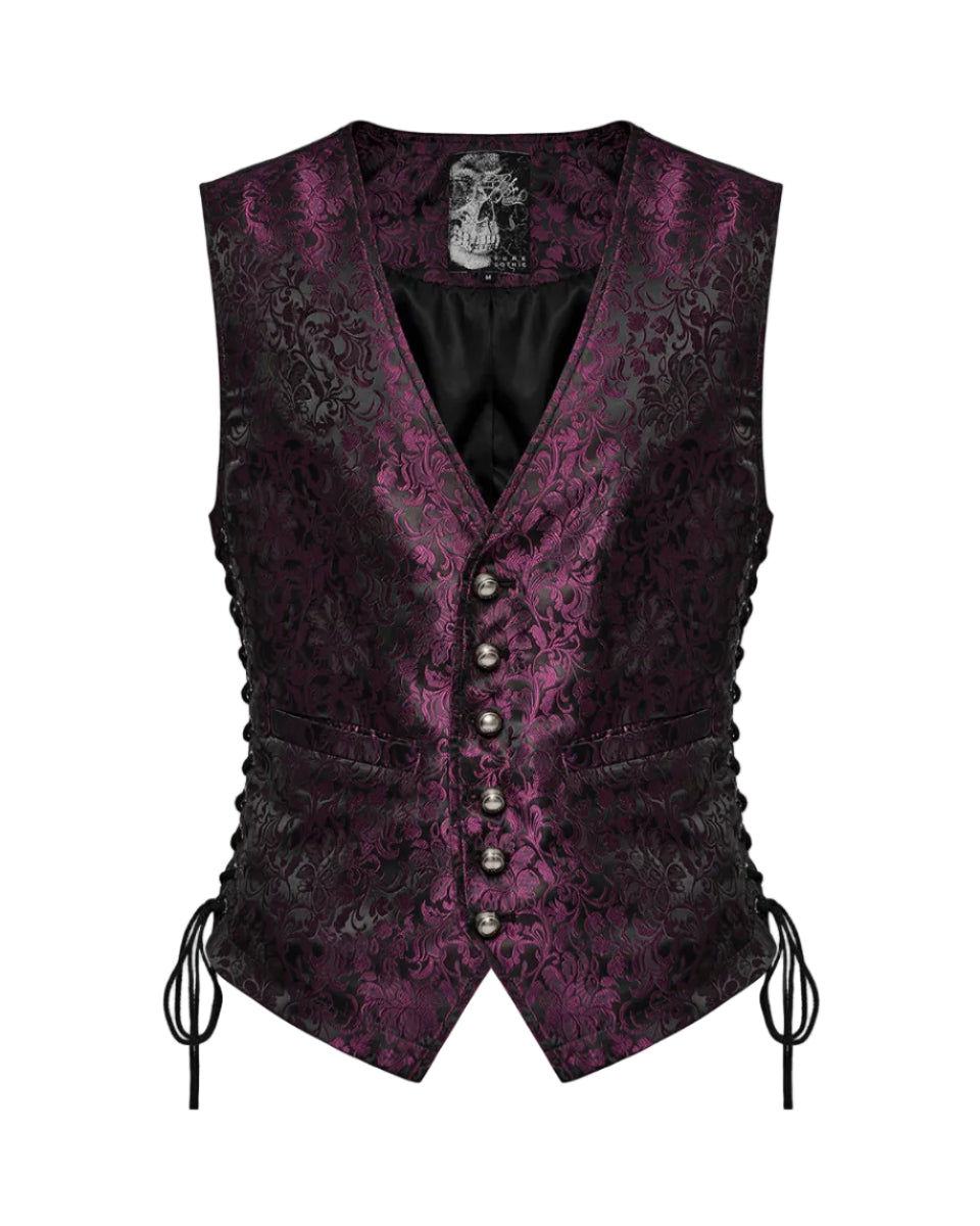 Red Lace Up Brocade Waistcoat