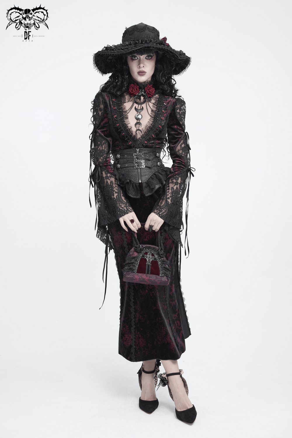 Gothic Ruffle Cross Handbag