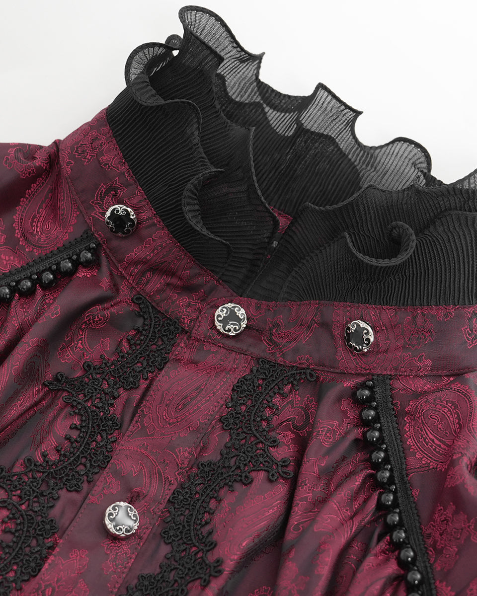 Red Crucifix Jacquard Detachable Cravat Shirt