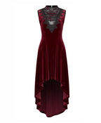 Red Gothic Hi-Lo Waterfall Velvet Sleeveless Dress
