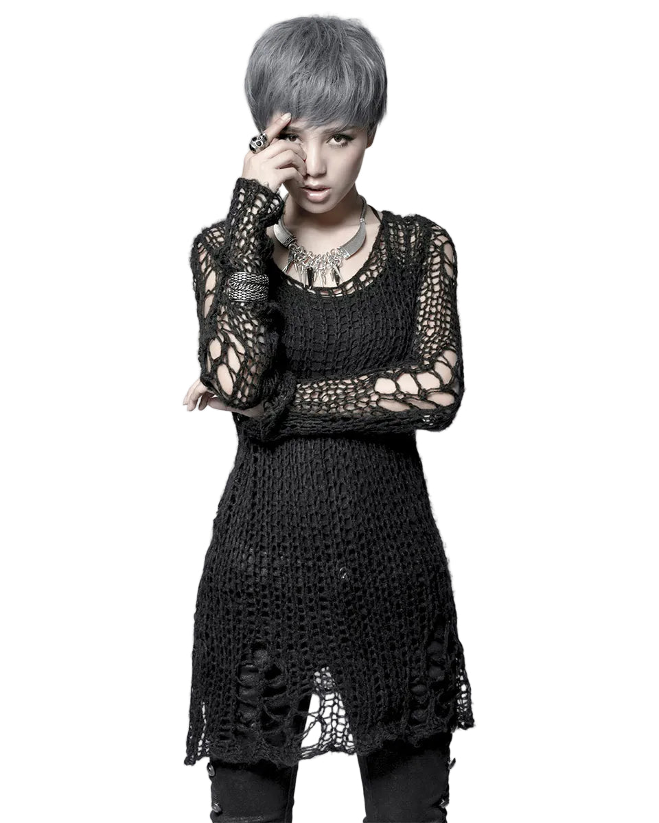 Black Baggy Cutout Knit Sweater