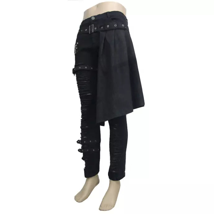 Ripped Punk Trousers With Half Skirt