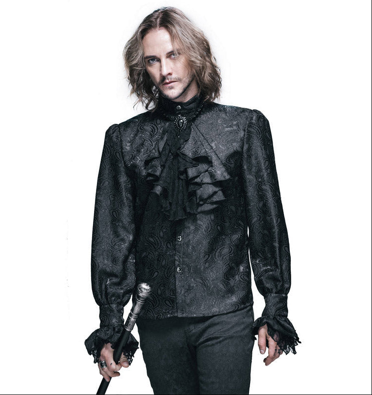 Black Paisley Jacquard Shirt With Cravat
