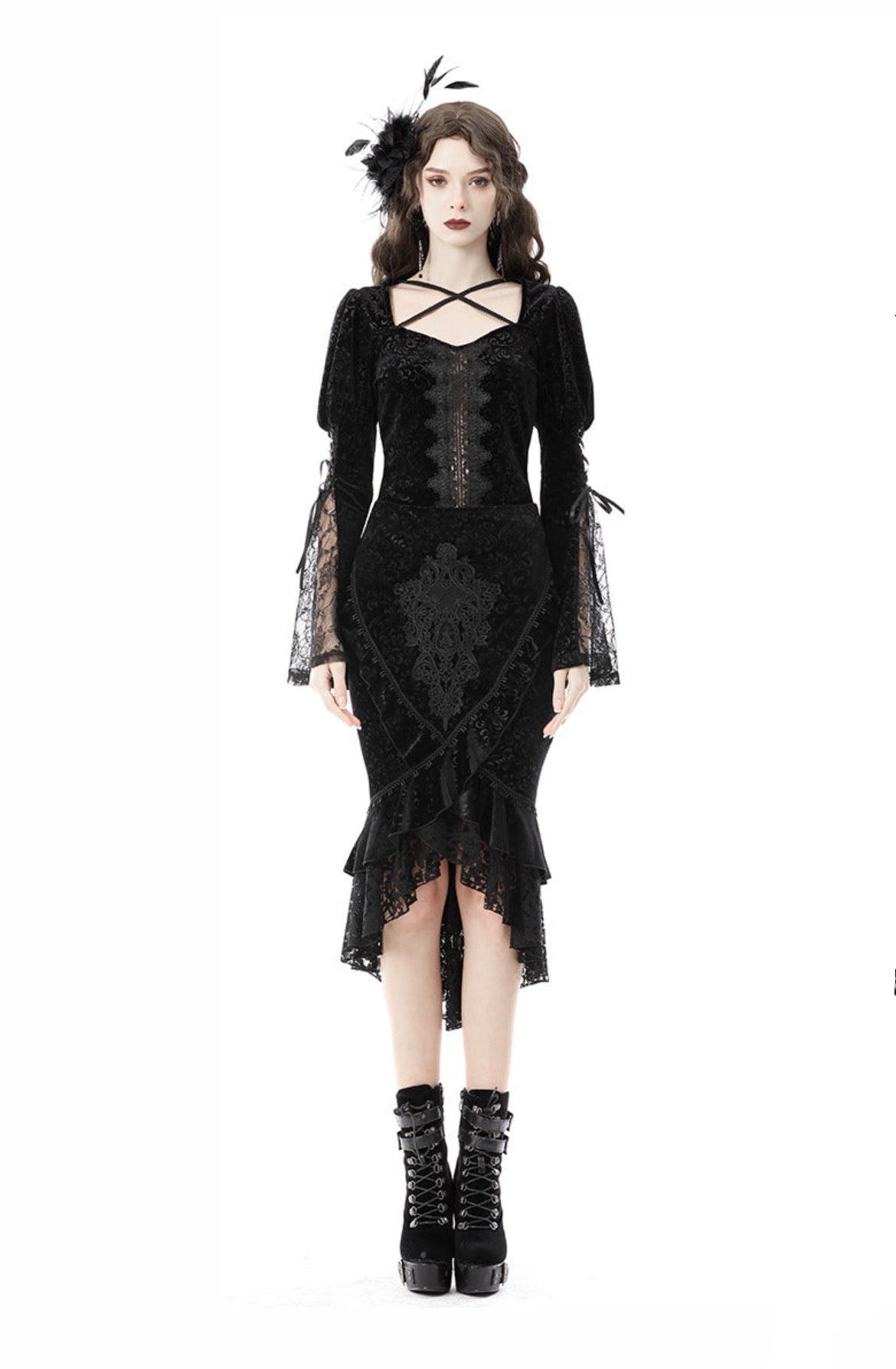 Classic Pencil Fishtail Velvet Skirt