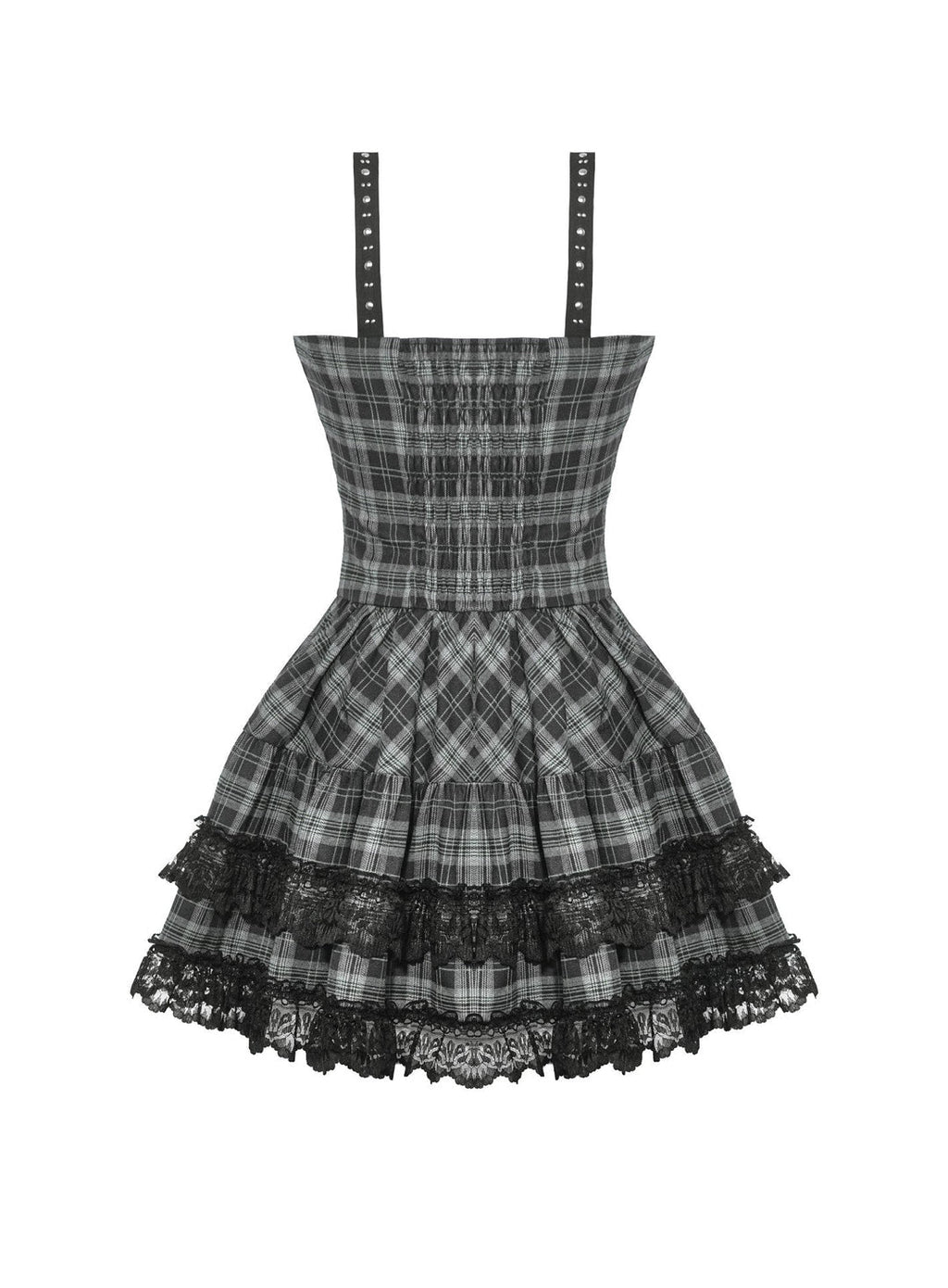 Grey Plaid Lace Up Mini Dress
