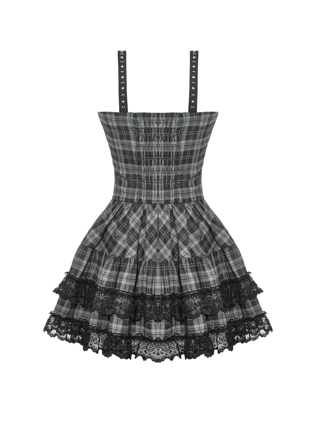 Grey Plaid Lace Up Mini Dress