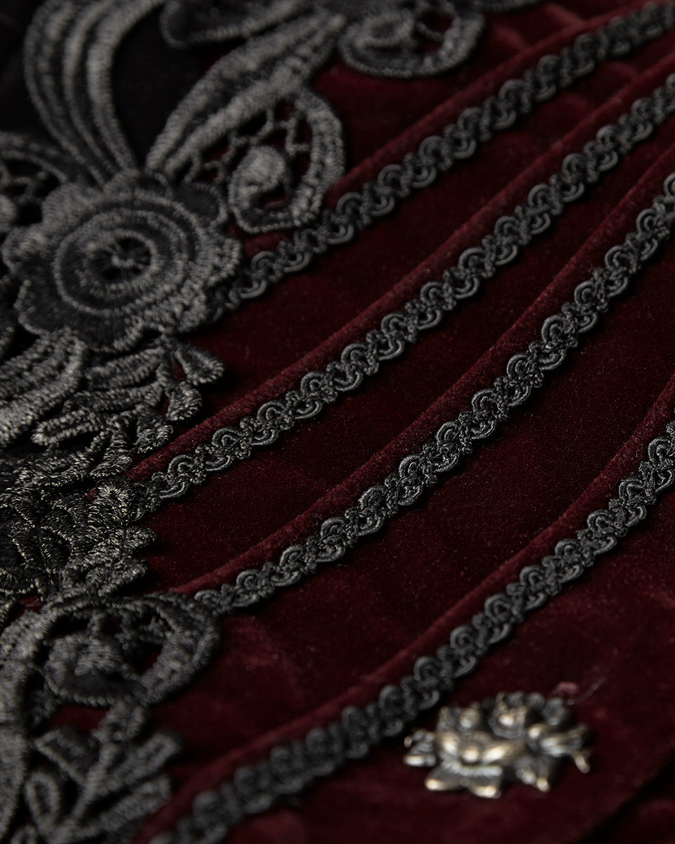 Black & Red Crafted Gothic Velvet Jacket