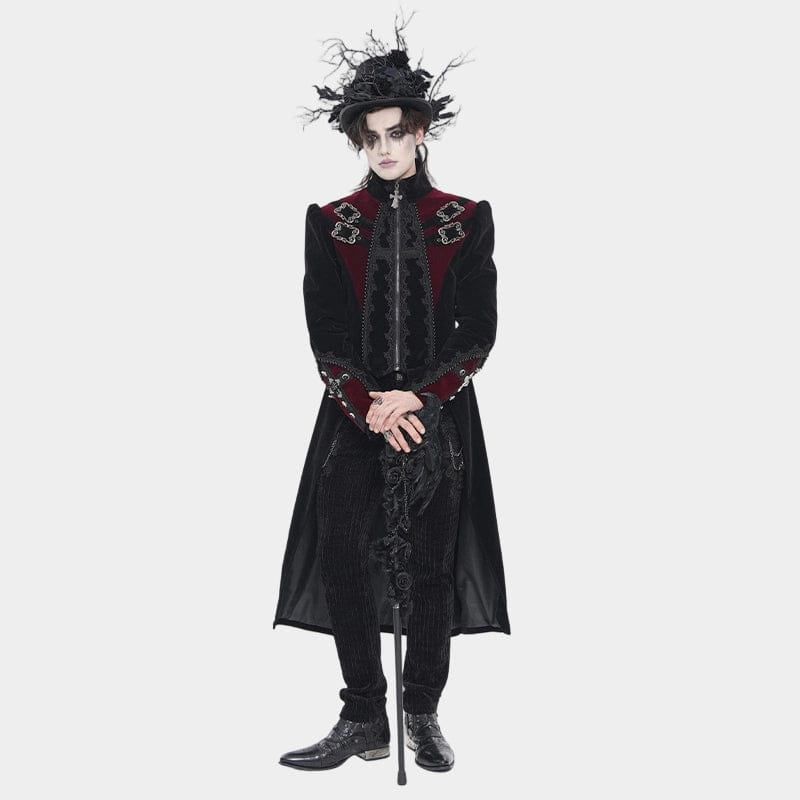 Big Buckle Long Velvet Black Gothic Jacket