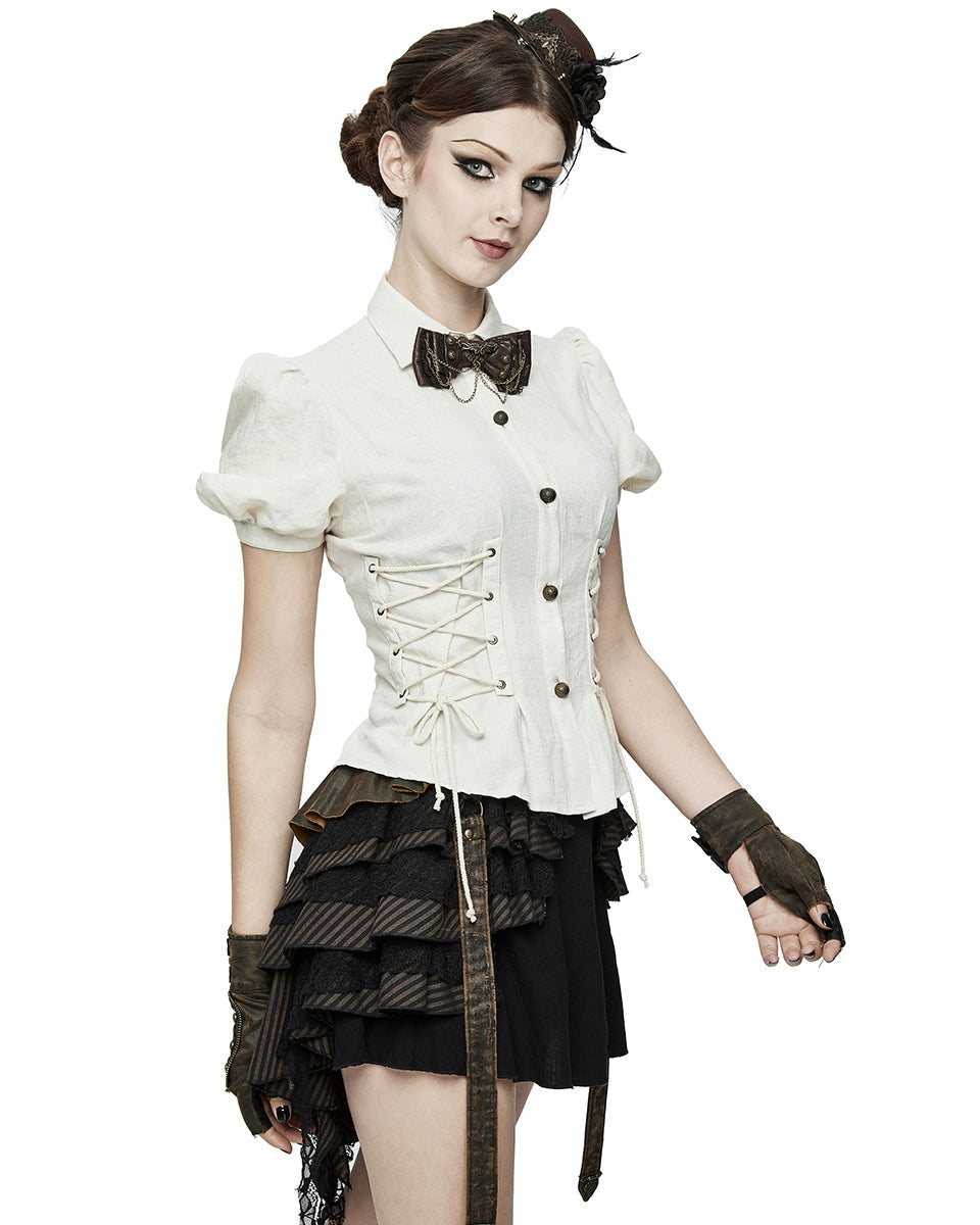 Off White Vintage Lace Up Blouse