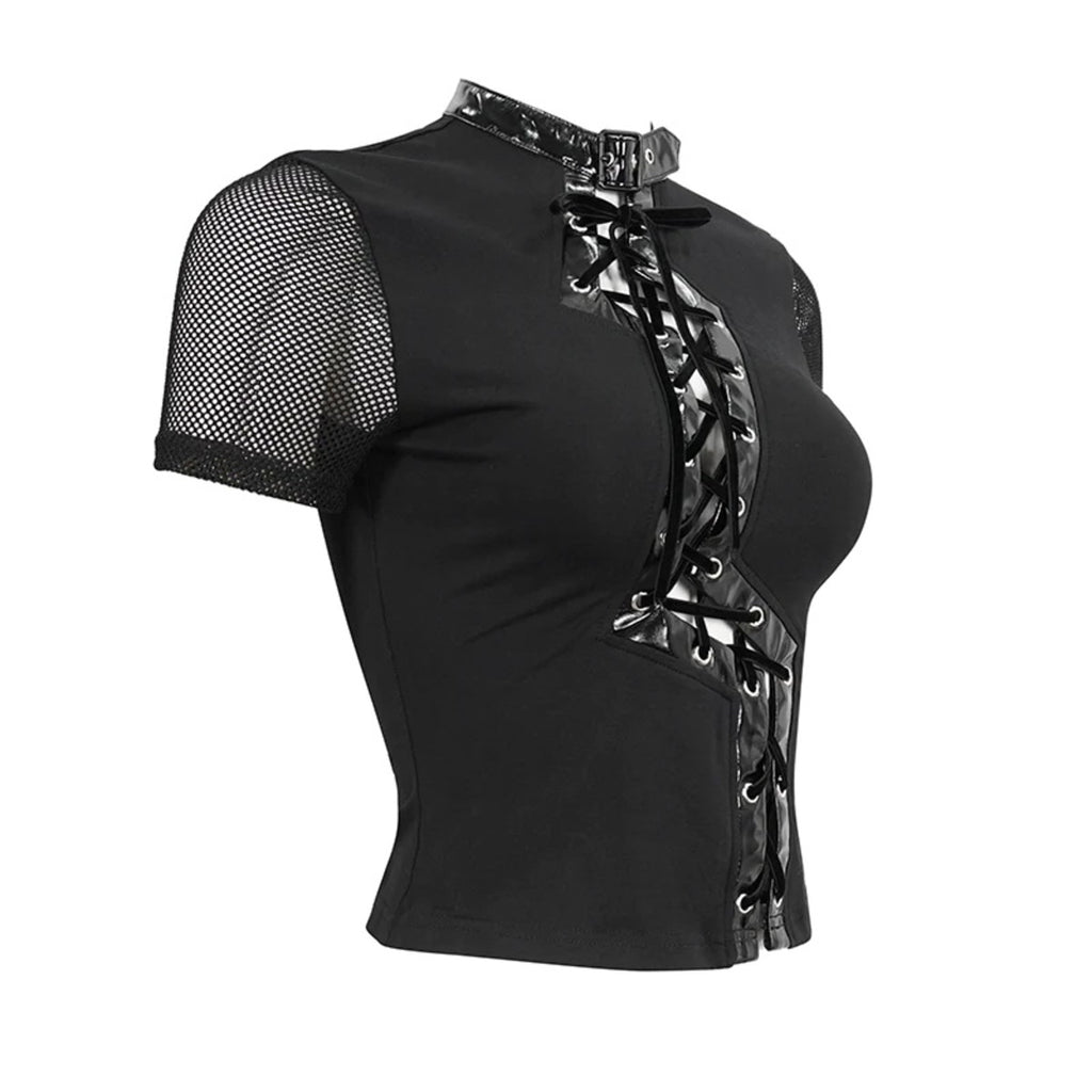 Lightning Bolt Cutout Lace Up Top