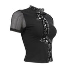 Lightning Bolt Cutout Lace Up Top