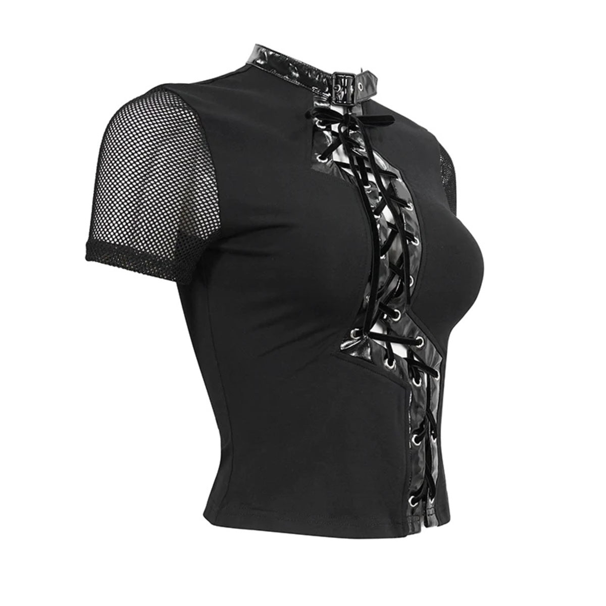 Lightning Bolt Cutout Lace Up Top
