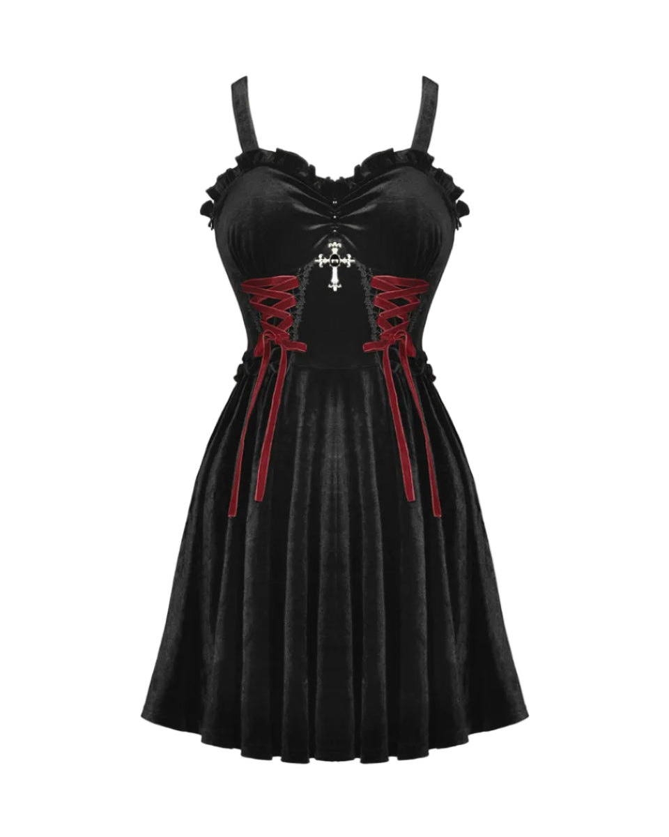 Bloody Lace Up Velvet Dress