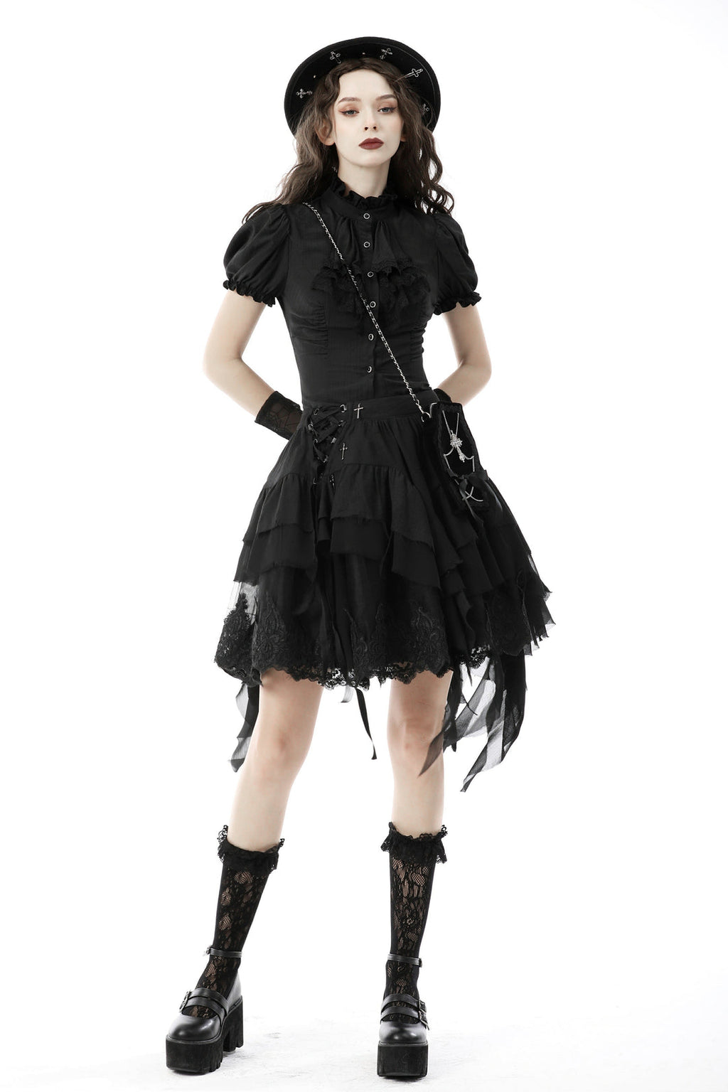 Ruffle Neckline Short Blouse