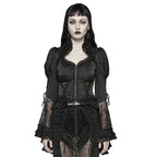 Flared Sleeve Lace High Neck Corset Style Blouse