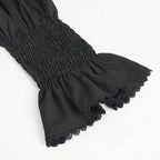 Black Ruffle Pleat High Neck Shirt