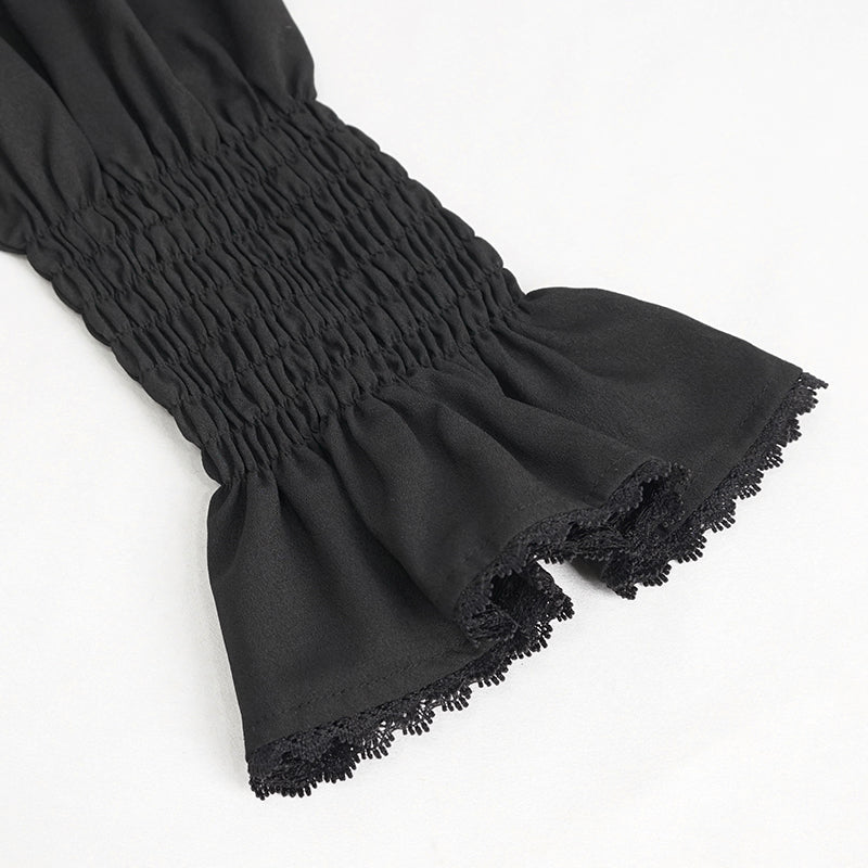 Black Ruffle Pleat High Neck Shirt