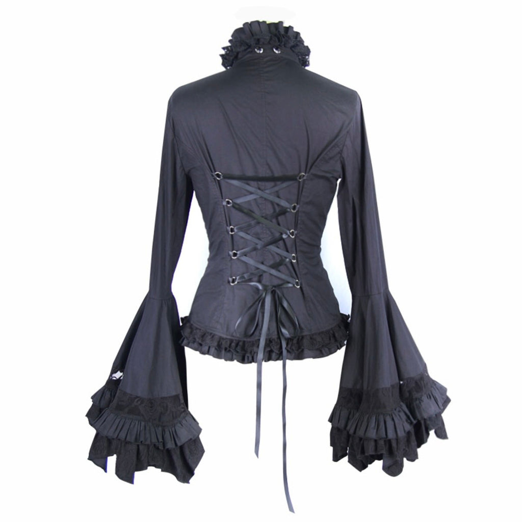 Flared Ruffle Sleeve Rose Cravat Blouse