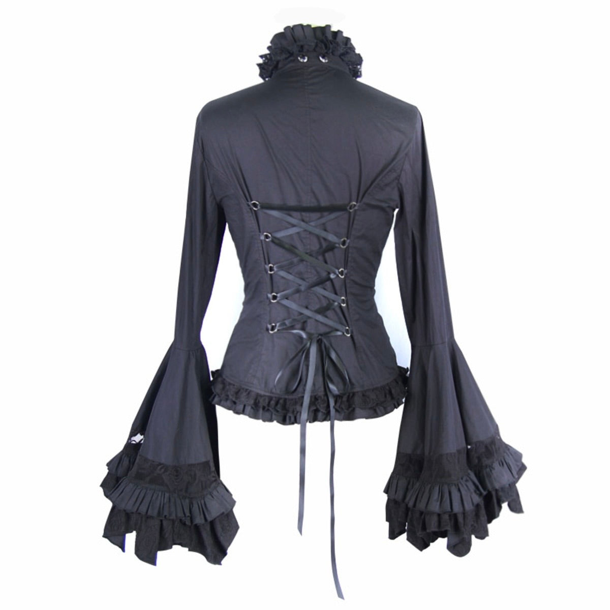 Flared Ruffle Sleeve Rose Cravat Blouse
