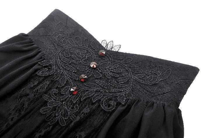 Heart Embroidered Red Jewel Maxi Skirt