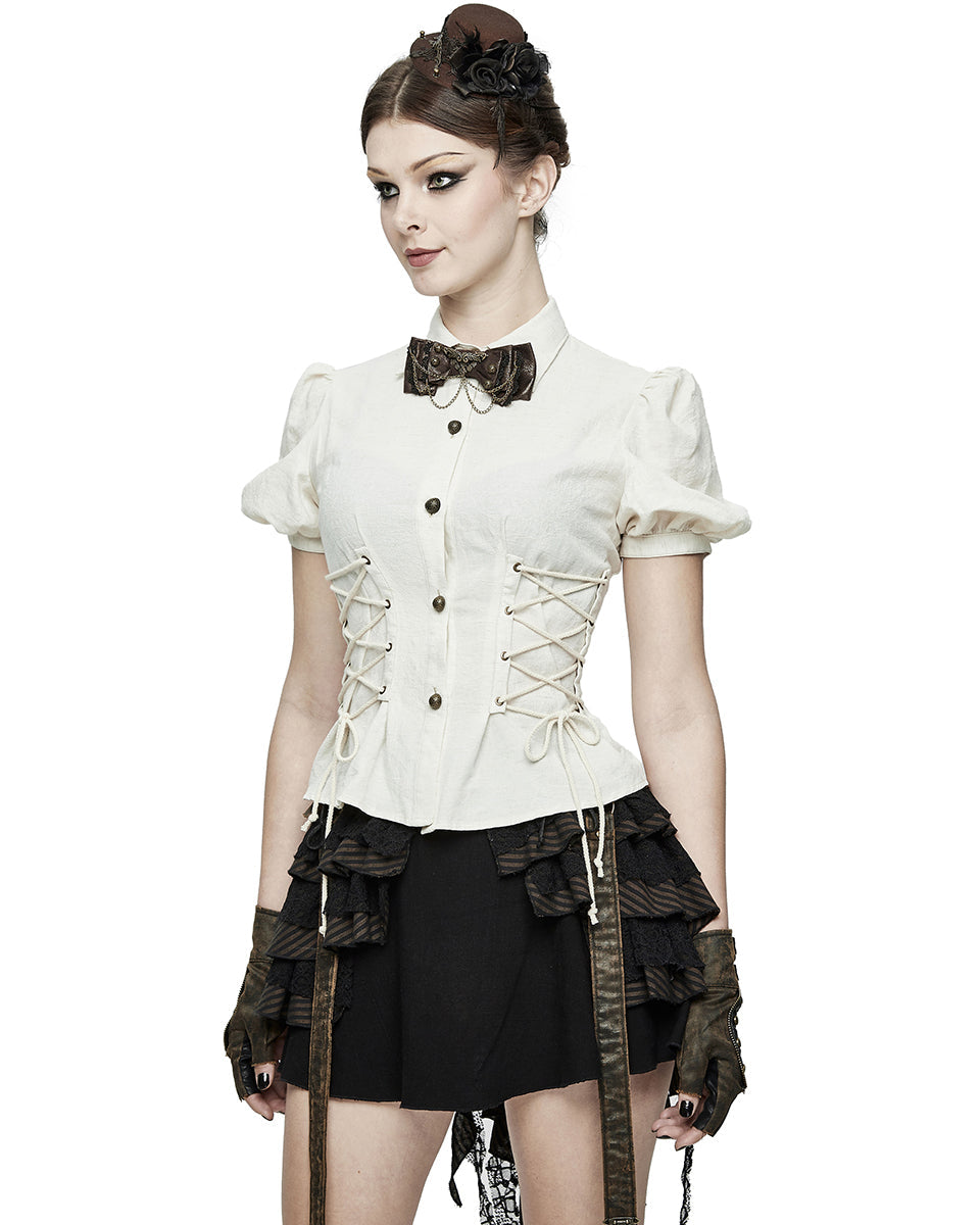 Off White Vintage Lace Up Blouse