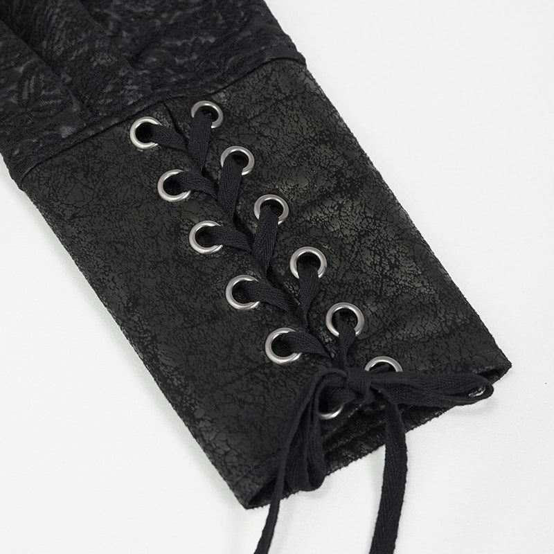 Lace Up Collar Patterned Shirt