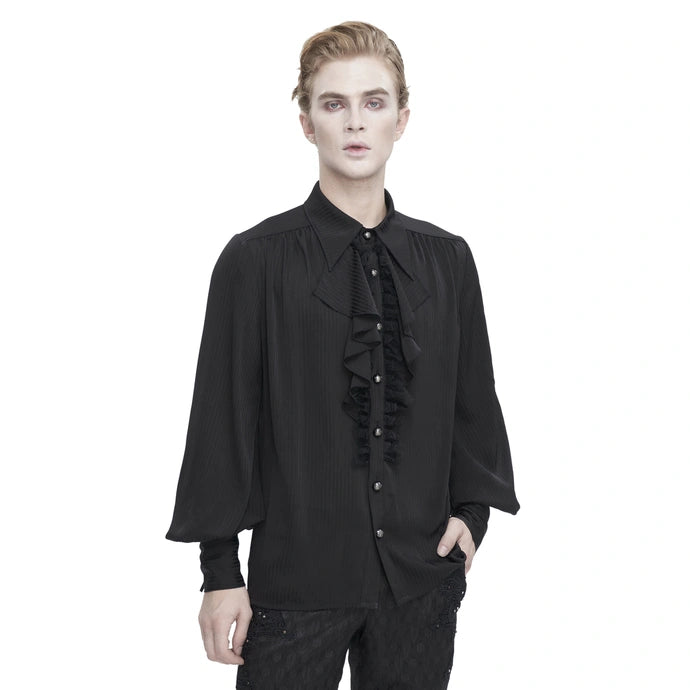 Black Pinstripe Ruffle Shirt