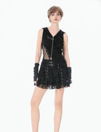 Ruffle Double Buckle Eyelet Strap Mini Skirt