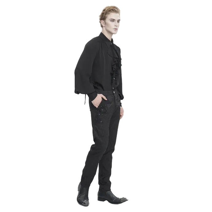 Black Pinstripe Ruffle Shirt