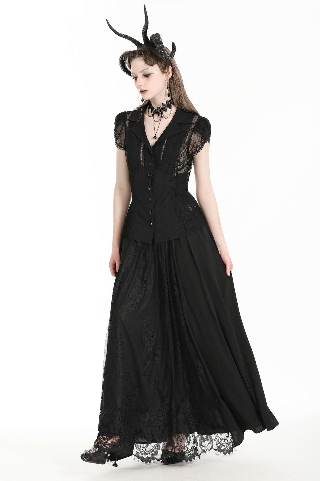 Heart Embroidered Red Jewel Maxi Skirt