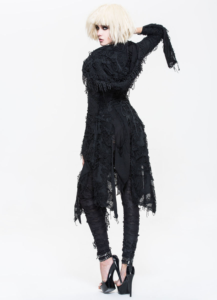 Shredded Long Hooded Cardigan