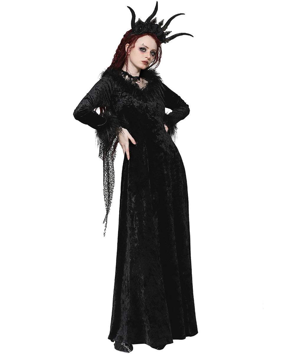 Velvet Maxi Dress with Mesh Trail Sleeves