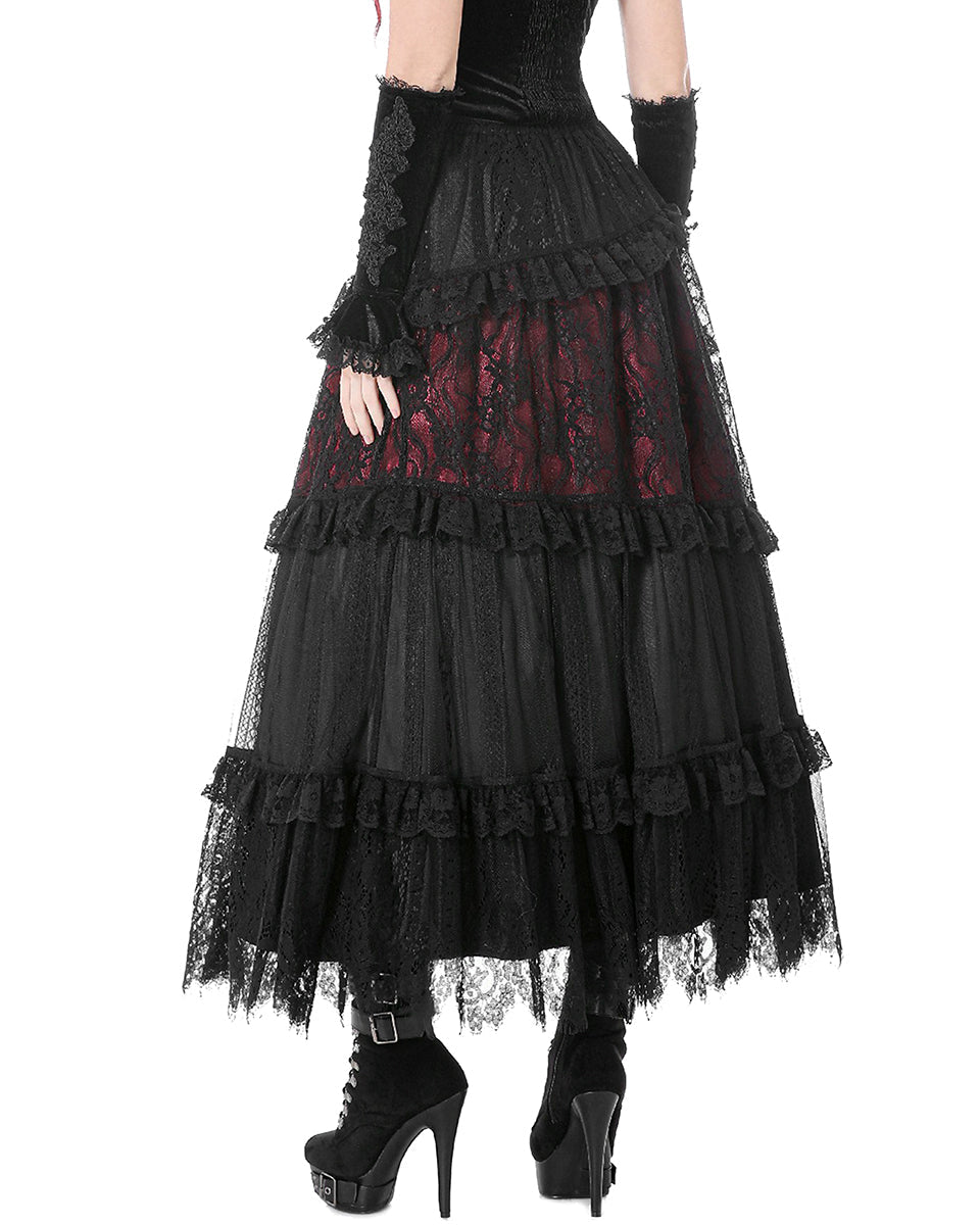 Elegant Red Ruffle Strip Skirt