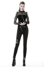 Punk Shoulder Cut Out Net Sleeve Top