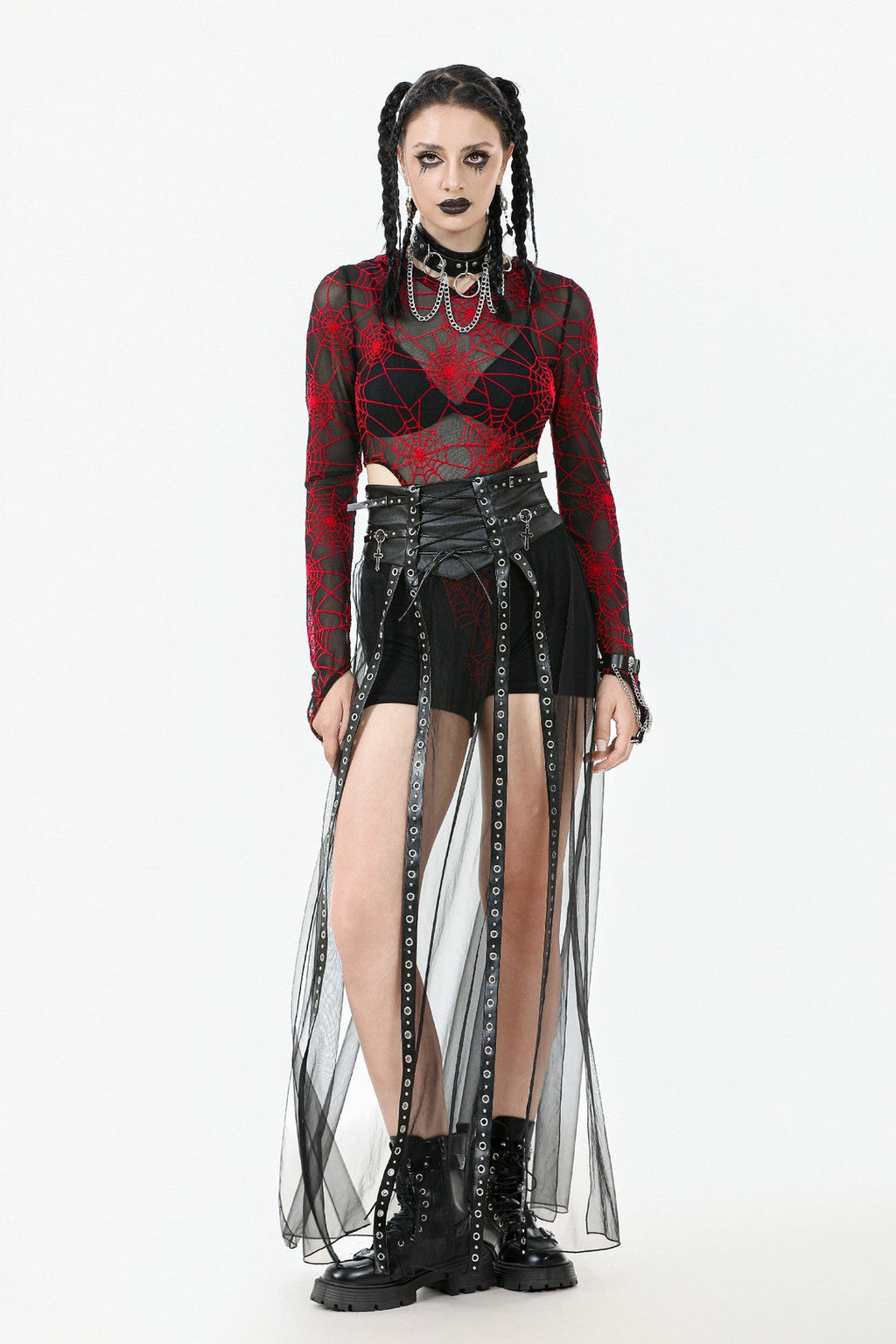 Light Mesh Eyelet Maxi Skirt