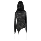 Diagonal Shoulder Zip Sheer Hooded Top