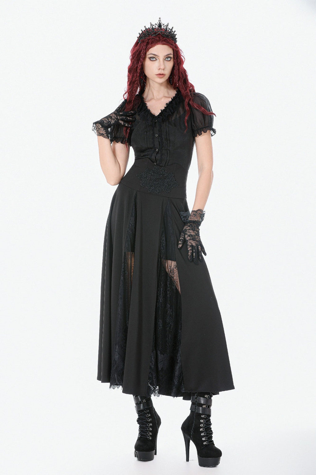 Panel Split Floral Net Maxi Skirt