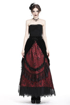 Red Princess Pleat Lace Velvet Maxi Skirt