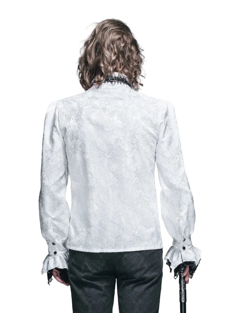 White Paisley Jacquard Shirt With Cravat